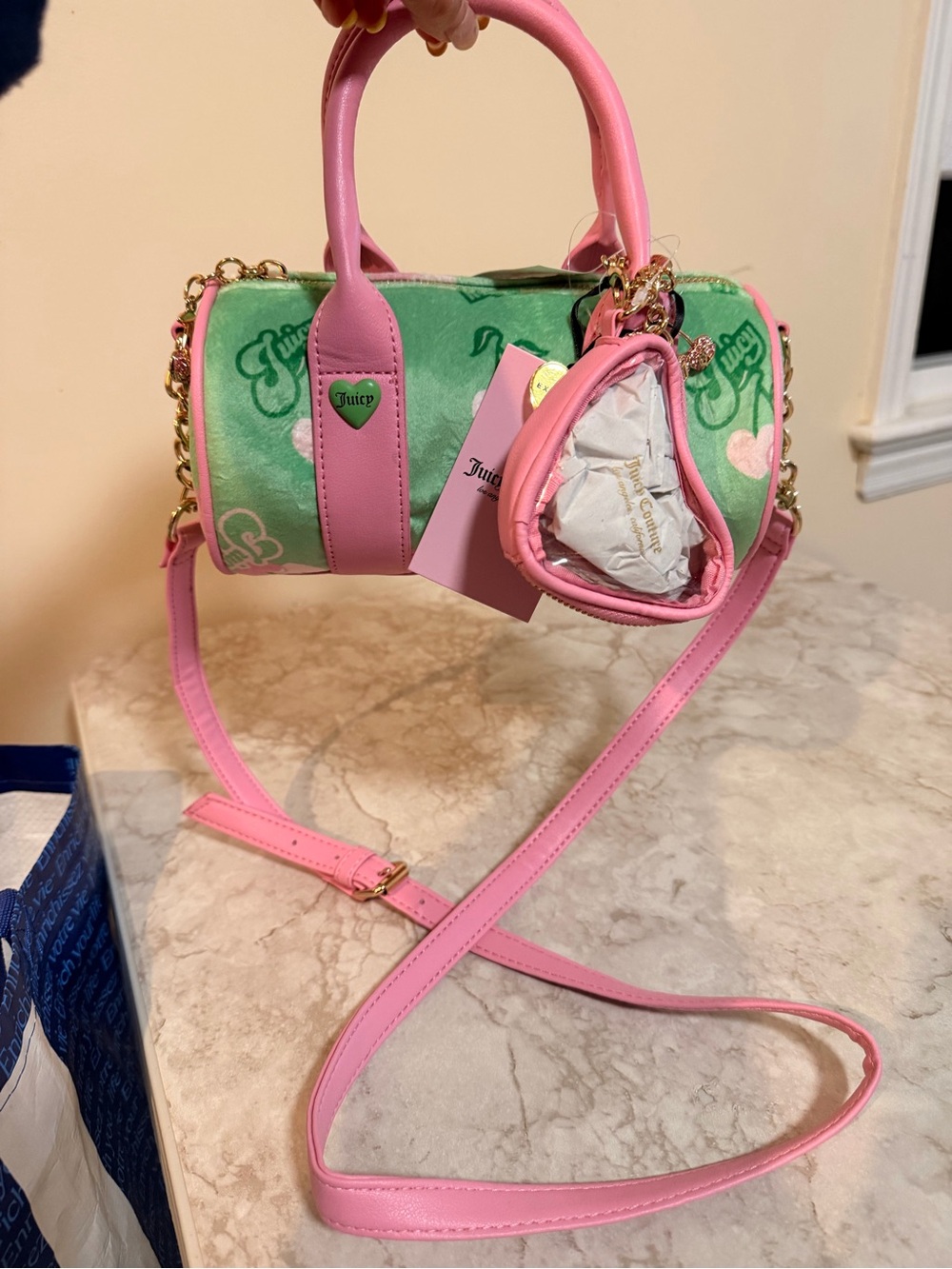 Juicy Couture Pink & Green Mini Barrel Satchel